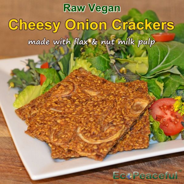 Raw Vegan Cheesy Onion Bread / Crackers with Leftover Nut Milk Pulp